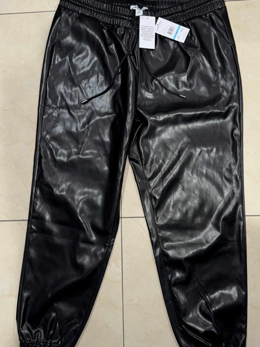 Nine West Faux Leather Jogger Pants XL Black High Rise Vegan Leather NWT